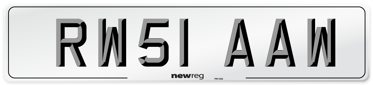 RW51 AAW Number Plate from New Reg